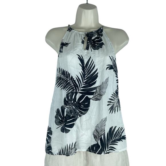 Old Navy Tropical Leaf Printed Halter Neck Top White Black Size XS - Picture 2 of 8